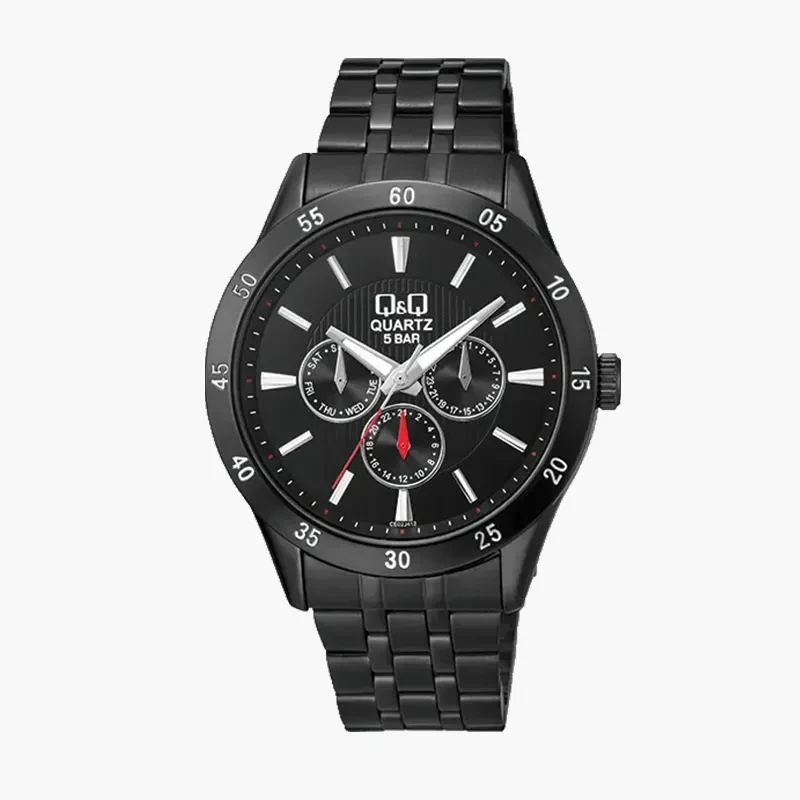 Q&Q Japan Quartz Multi-Function Black Dial Men's Watch- CE02J412Y